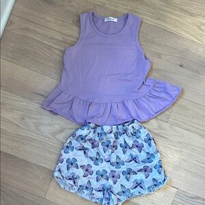 Purple Kids Matching Set with Butterfly Shorts